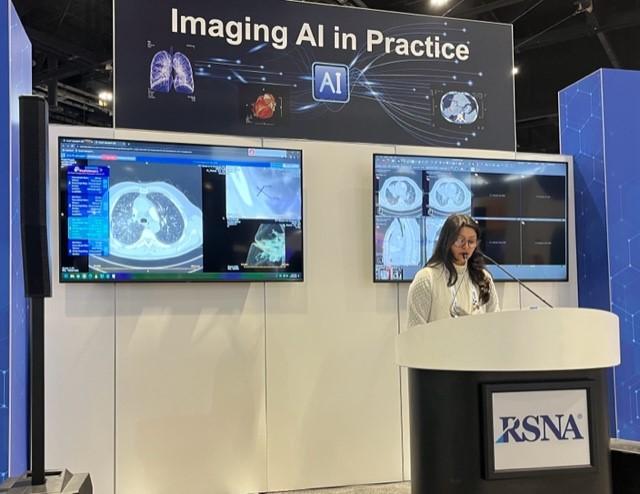 Alysha Dhami, MD, Stanford University Medical Center resident, and others, offered daily presentations of “Imaging AI in Practice” in the AI Showcase during RSNA 2023.