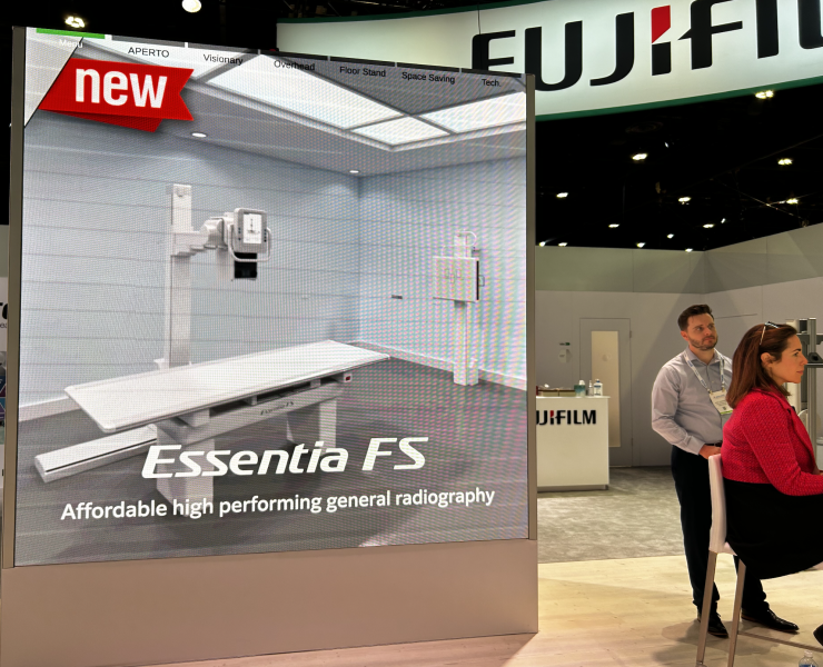 The Fujifilm Essentia FS, introduced at RSNA23, is a complete and compact digital radiography floor mounted system featuring a 10-inch graphic display at the tube for convenient positioning information at the patient’s side.