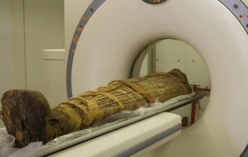 Mummy in a CT scanner.