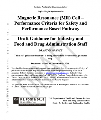 Magnetic Resonance (MR) Coil —Performance Criteria for Safety and Performance Based Pathway