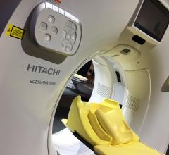 The Hitachi Scenaria View CT scanner on display at the 2019 Radiological Society of North America (RSNA) meeting in December. This workhorse 64 or 128 slice CT system, and Hitchai's portfolio of MRI and ultrasound systems, is attracting the attention of Fujifilm, which does not have some of these technologies. Combined, the new new portfolio may help Fufifilm capture a parger portion of international radiology market share. Photo by Dave Fornell.