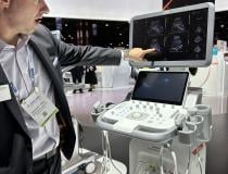 Anthony Tardi, global head of imaging for Siemens Healthineers, demonstrates the new Ultrasound Maple ultrasound system