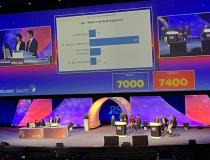 A full house of RSNA 2022 attendees in the Arie Crown Theater we’re part of the Nov. 30 “Exciting Radiology ER Game Show: Life in the STAT Lane” Plenary Session, moderated by Jennifer W. Uyeda, MD and Tarek N. Hannah, MD.