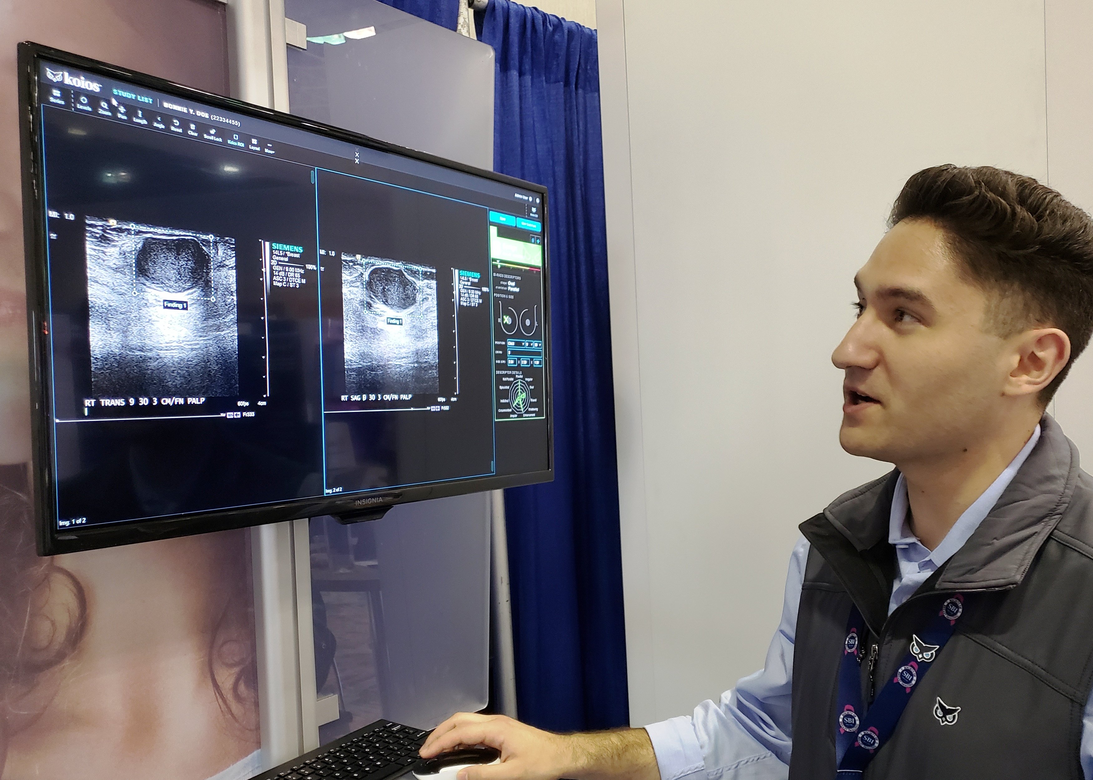 In a demonstration on the exhibit floor of the SBI symposium, Koios software identified suspicious lesions in ultrasound images