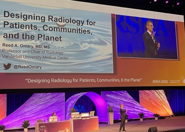 Plenary Session speaker, Reed A. Omary, MD, MS, Professor and Chair of Radiology at Vanderbilt University Medical Center (VUMC), focused on radiologist's role in patient health care, community health and well-being, and planetary health during the Nov. 29 address during RSNA 2022.