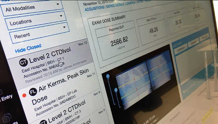 Dose tracking software allows hospitals and imaging centers to track levels of radiation used by exam type protocol.