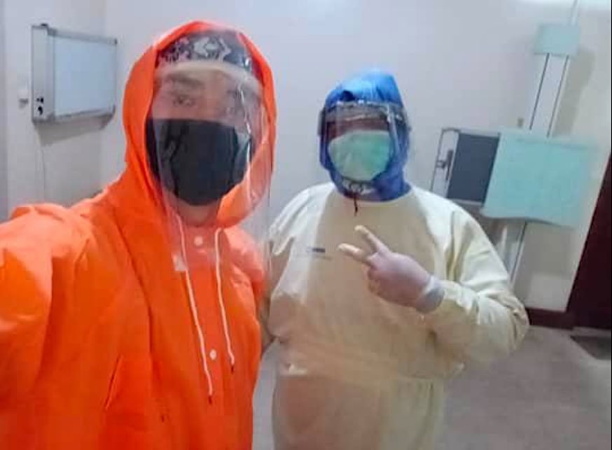 Improvised PPE face mask and rain coats being worn by radiology technologists in Iloilo City, Philippines.  #COVID19 #coronavirus #SARScov2