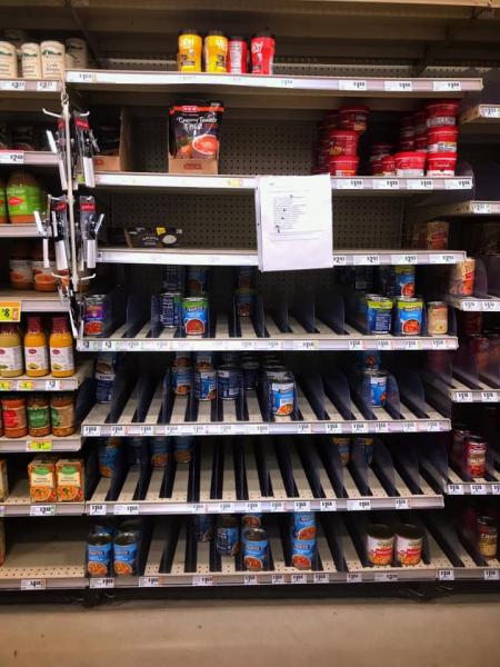 List of limits on what people can buy in terms of canned goods at grocery store in San Antonio, Texas. Photo by Brian Schultz