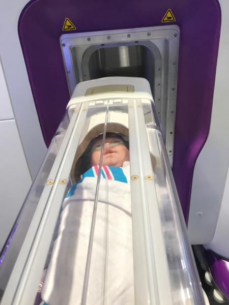 This is the Aspect Imaging Embrace 1T neonate MRI system is a dedicated NICU system. It is self-shielded so it does not require a special imaging room and allows babies to be imaged in the NICU instead of being transported to radiology. The capsule the neonate is placed in is temperature controlled and the noise level is about 65 decibels. It gained FDA in 2017 and also has CE mark. It is installed in 3 U.S. hospitals and one in Israel.