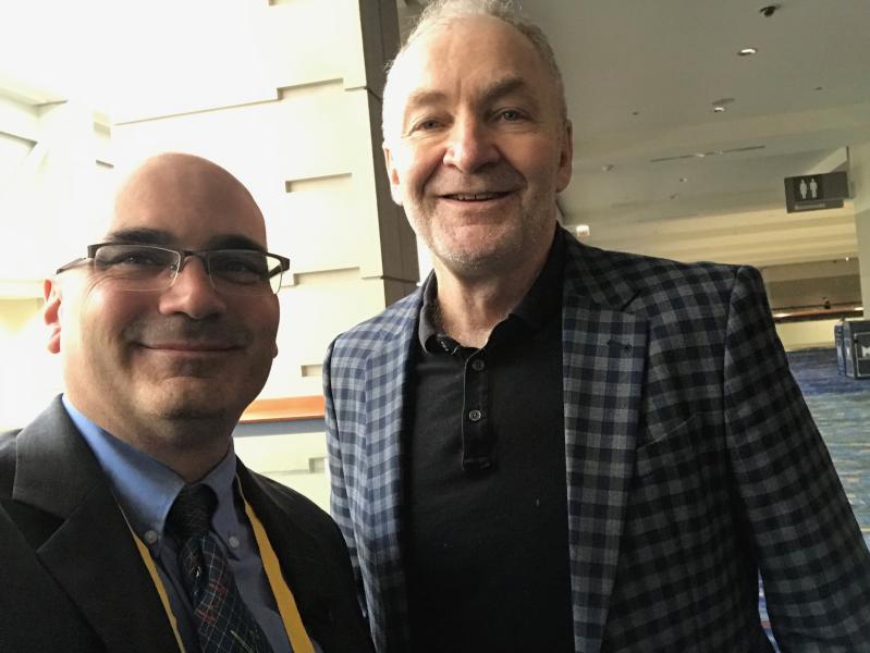 ITN Editor Dave Fornell with Walter Curran, M.D., FACR, FASCO, cheif medical officer of GenesisCare Global at ASTRO 2021. They met to do a video interview on trends in oncology, including prostate-specific membrane antigen (PSMA) positron emission tomography (PET) imaging for prostate cancer. 