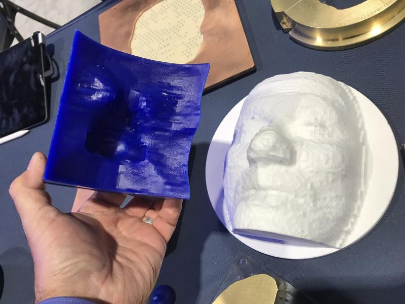 Example of a 3D printed, customized face bolus to treat cancer with electron beam radiation therapy in the Decimal booth at ASTRO 2021. #EBRT #ASTRO #ASTRO21