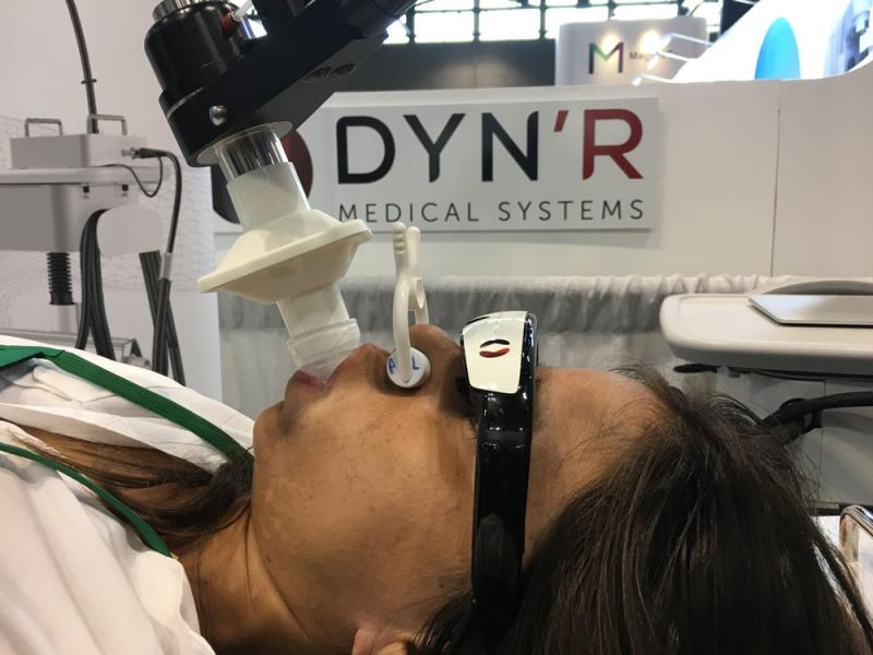 The DynR SDX motion tracking system can help control respiratory motion for lung cancer radiotherapy. The system monitors the air inhaled and exhaled and matches the tumor position to the position on the treatment plan.  The radiotherapist can use the technology to tell the patient when to hold their breath to maintain optimal positioning. #ASTRO19 #ASTRO2019 #ASTRO