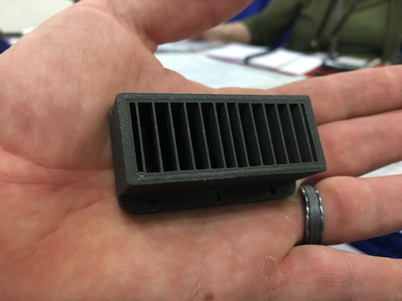 An example of a 3-D printed tungsten collimator made for Argonne National Lab by The Virtual Foundry, which was showing samples to vendors at AAPM 2019. 