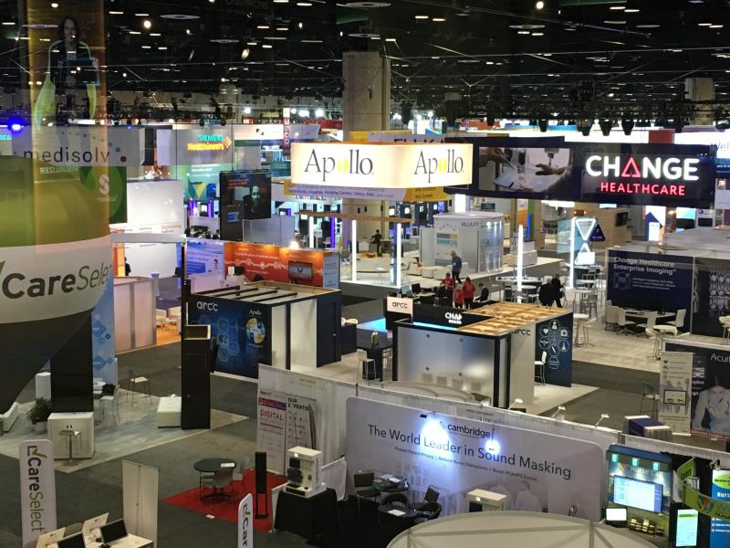 View over a portion of the vast HIMSS 2019 expo floor.