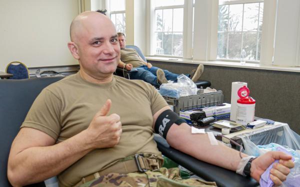 The pandemic has kept people at home and cancelled blood drives that were planned, creating a massive shortage of blood. Brig. Gen. Adam Flasch, director of the joint staff for the Maryland National Guard, donating blood to the American Red Cross at Camp Frettered Military Reservation April 4, during COVID-19 response mission. Over 2,000 Maryland National Guard members are activated to support Maryland’s response to COVID-19. U.S. Army National Guard by Sgt. 1st Class Michael Davis Jr.