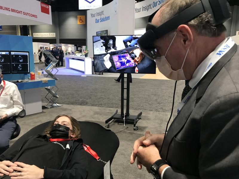 Novarad demonstrated augmented reality (AR) technology that can fuse cardiac MRI with a live patient on the table and tools for needle guidance for a pericardiocentesis.