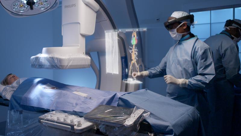 The use of augmented and virtual reality in the interventional suite, cath lab, interventional lab, and hybrid OR.