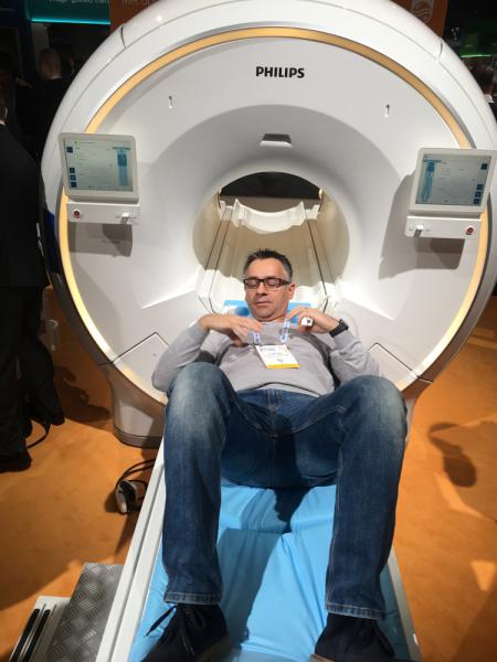 The new Philips Ingenia Ambition is billed as a "helium-free" MRI system on display at The 2019 Radiological Society Of North America (RSNA).