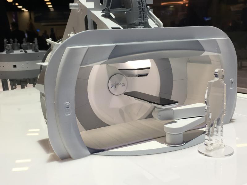 A model of the new, compact, single-room Varian ProBeam 360 system. The system is an example of the trend in proton therapy toward single-room, smaller systems and away from multi-room treatment centers. #ASTRO18 #ASTRO2018