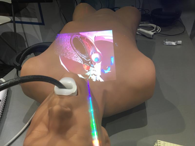 This is an augmented reality (AR) training system for transesophageal echo (TEE) created by the simulation company CAE. 