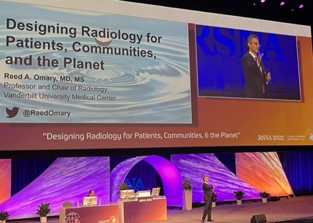 Plenary Session speaker, Reed A. Omary, MD, MS, Professor and Chair of Radiology at Vanderbilt University Medical Center (VUMC), focused on radiologist's role in patient health care, community health and well-being, and planetary health during the Nov. 29 address during RSNA 2022.