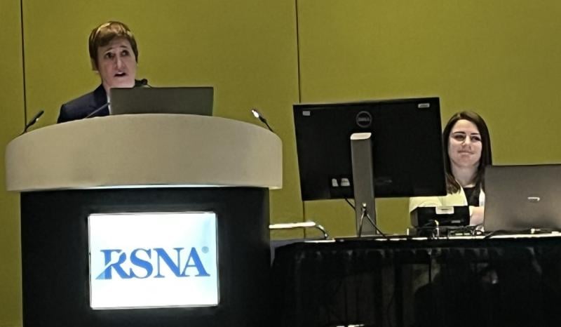 RSNA Gold Medal recipient Katherine P. Andriole PhD, participated in a “Back to the Basics: AI” session, and was joined by moderator/presenter Dania Daye MD, along with (not pictured) Linda Moy, MD, and Walter F. Wiggins MD, PhD. 