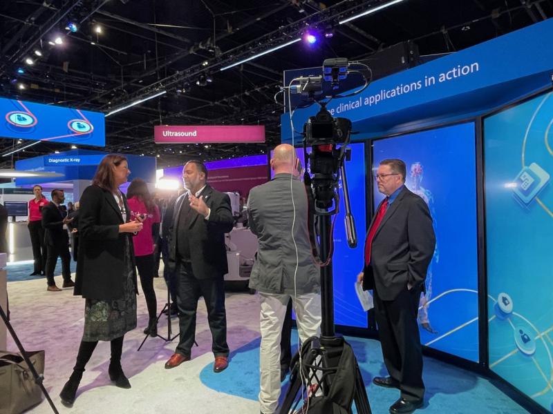 The ITN team prepares to shoot a Talking Trends video at the Philips booth at RSNA22. You can view this video, and other related RSNA content, here. 