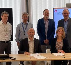 NT and H.U.B. representatives signing the Letter of Intent on May 17, 2022 in Brussels, Belgium. From left to right: Prof. Nick Reynaert (H.U.B), Renaud Witmeur (H.U.B), Matthew Copeland (NT), Marko Valjavec (NT), Prof. Dirk Van Gestel (H.U.B), Elizabeth Reczek (NT) 