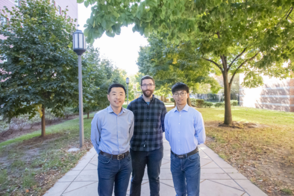 (From left): Pengfei Song, a researcher at the Beckman Institute and a professor of electrical and computer engineering and bioengineering; Matthew Lowerison, a Beckman Institute Postdoctoral Fellow; and Zhijie Dong, a Ph.D. student in the Song Lab, are members of an interdisciplinary, multi-institute team that received NIH funding to develop a new device that can instantly add 3D capabilities to 2D ultrasound imaging systems. Their affordable, user-friendly design could help make high-quality medical imagi