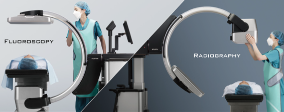 The dual-function c-arm is the first of its kind to offer portable fluoroscopic and radiographic imaging on a single platform, reducing the need to bring in additional imaging equipment for essential image guided procedures 