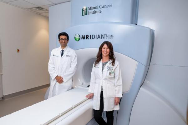 Kathryn Mittauer, Ph.D., lead physicist for the MR-guided radiation therapy program with Miami Cancer Institute and Nema Bassiri, Ph.D., radiation oncology physicist with Miami Cancer Institute