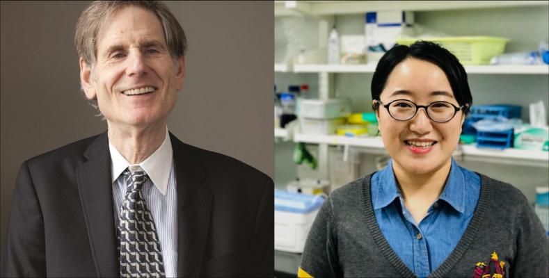 Ludwig Chicago Co-director Ralph Weichselbaum and Kaiting Yang, a postdoctoral researcher in Weichselbaum's lab.