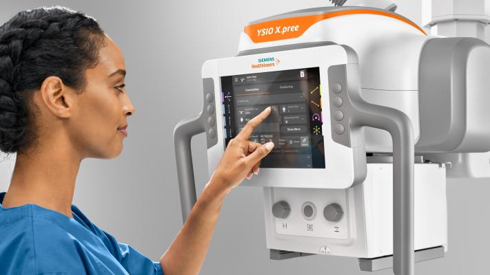 Ceiling-mounted X-ray system includes MyExam Companion intelligent user interface to guide technologist through exam workflow
