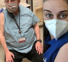 Who should get the COVID vaccine? Roberto Lang, M.D., director of noninvasive cardiac imaging, University of Chicago Medical Center and former American Society of Echocardiography (ASE) president, received his first dose of the COVID vaccine in December. In addition to front line hospital workers, nursing home staff and residents also qualified for the first round of vaccinations. Right, Shannon Yaw, a nurse at a hard-hit nursing home in Michigan, received her first dose just before Christmas.