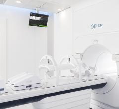 The Elekta Unity with 1.5T MRI embedded as a targeting system appeared at the annual meeting of the American Society of Radiation Oncology (ASTRO) in San Antonio, Texas. The system is being sold in Europe and could soon enter the U.S. marketplace. (Photo courtesy of Elekta)