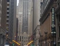 The heart of normally bustling downtown Chicago showing deserted streets at rush hour Tuesday, March 24. The view is down LaSalle Street with the Chicago Board of Trade building at the end of the street. Photo by Mike Augle.