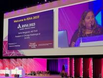 Senta Berggruen, MD, FSAR, President of the Chicago Radiological Society, welcomed the audience of RSNA 2023 attendees to Chicago and reinforced the meeting’s theme, Leading through Change.