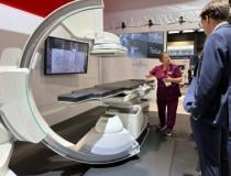 A radiology technician from Shimadzu demonstrated the company’s Trinias Angiography System at RSNA 2022.