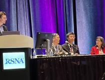 A Plenary Session, “Machine Learning in Radiation Oncology: Clinical Trials and Clinical Practice” included an all-star lineup of AI experts (L to R): Michael Gensheimer MD, Felix Fang, MD, Quynh-Thu X. Le, MD, and Ruijiang Li, PhD. 