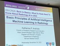 A stellar panel of renowned experts joined to present a session in basic principles in AI, and included RSNA Gold Medalist Katherine P. Andriole PhD, along with Linda Moy, MD, Dania Daye MD, and Walter F. Wiggins MD, PhD.
