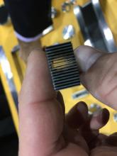 An X-ray collimator displayed by Nuclear Shields at RSNA 2019. Collimators are used to filter out X-ray photons that are not in direct line with the X-ray source, helping to filtering out scatter radiation that can cause noise of images.