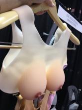 For breast imaging centers lacking volunteers to allow techs to practice mammogram breast compression on them, the vendor One World is showing strap on breasts for training on the expo floor of the 2019 Radiological Society Of North America (RSNA) meeting. They offer 3 different breast sizes so a volunteer can be the patient and allow techs to properly position and compress the realistic breasts.